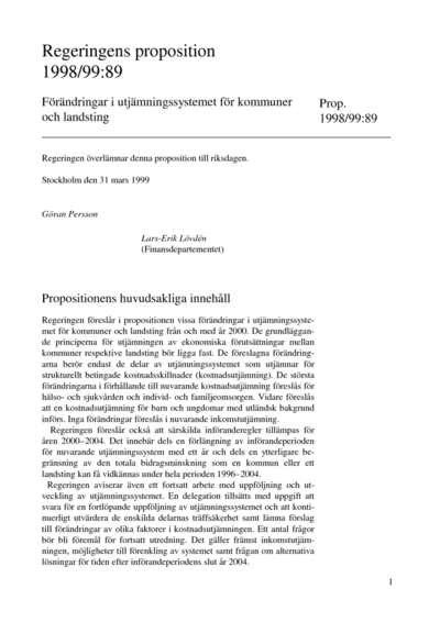 Omslaget till prop. 1998/99:89