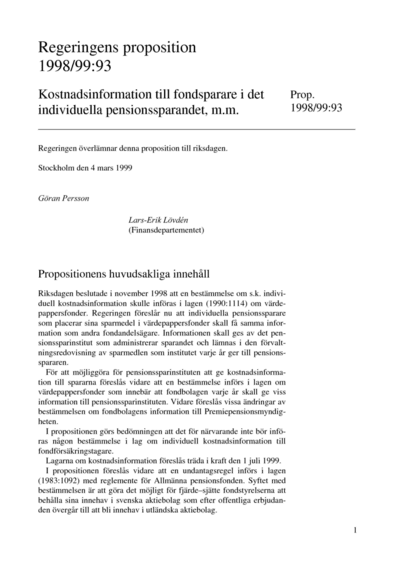Omslaget till prop. 1998/99:93