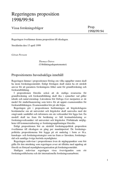 Omslaget till prop. 1998/99:94