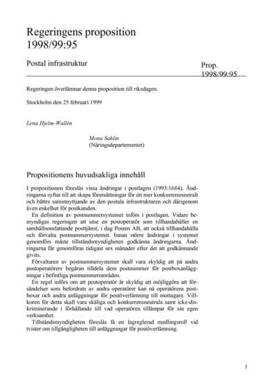 Omslaget till prop. 1998/99:95