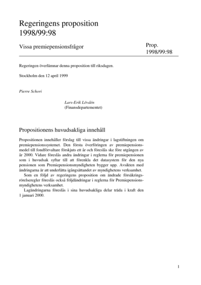 Omslaget till prop. 1998/99:98