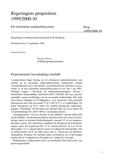 Omslaget till prop. 1999/2000:10