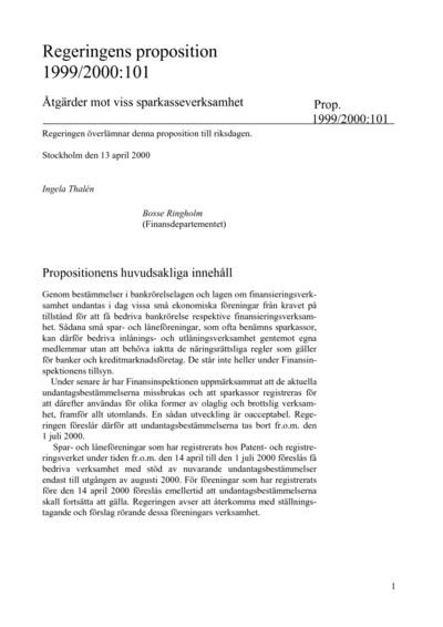 Omslaget till prop. 1999/2000:101