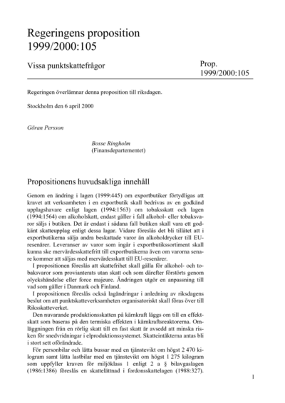 Omslaget till prop. 1999/2000:105