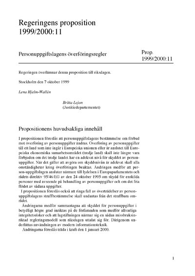 Omslaget till prop. 1999/2000:11