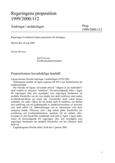 Omslaget till prop. 1999/2000:112
