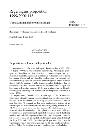 Omslaget till prop. 1999/2000:115