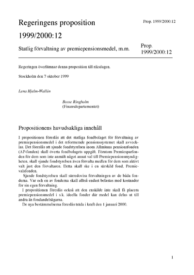 Omslaget till prop. 1999/2000:12