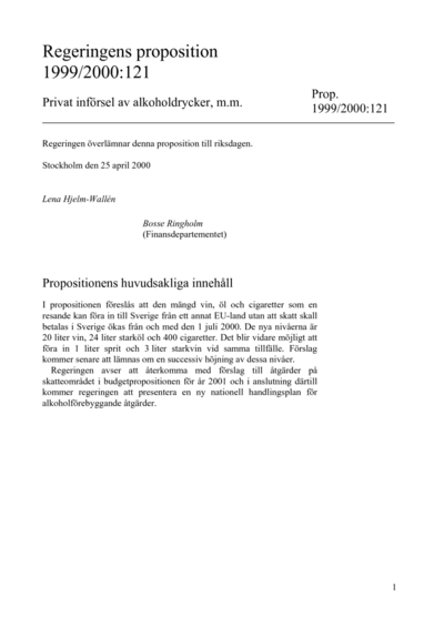Omslaget till prop. 1999/2000:121