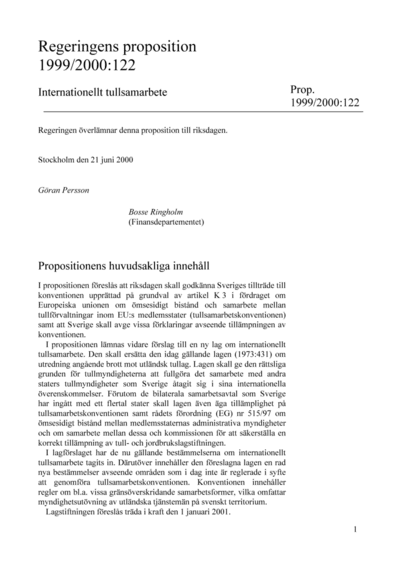 Omslaget till prop. 1999/2000:122