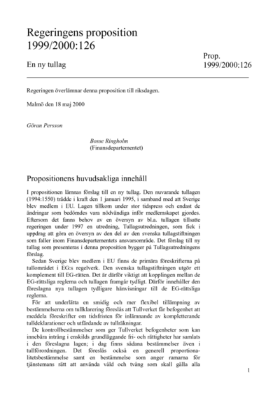 Omslaget till prop. 1999/2000:126