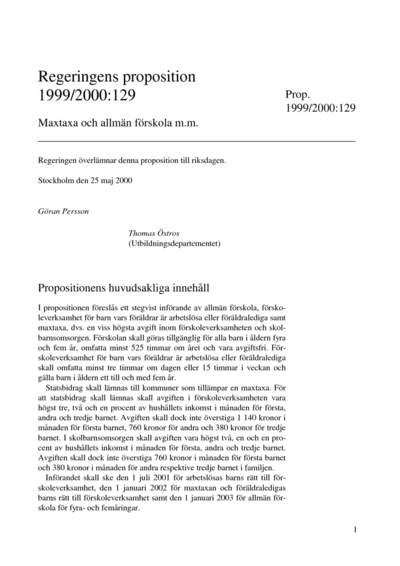 Omslaget till prop. 1999/2000:129