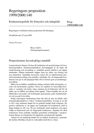 Omslaget till prop. 1999/2000:140