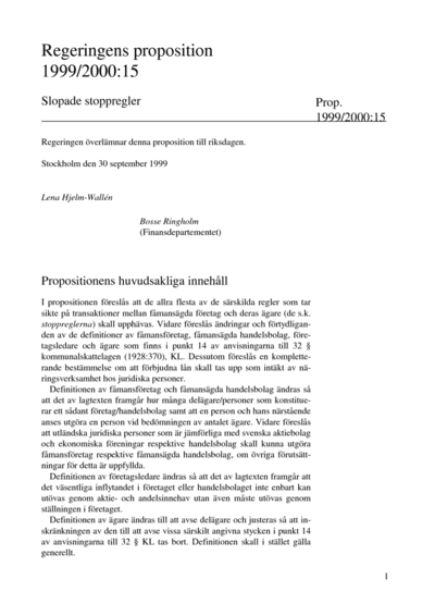 Omslaget till prop. 1999/2000:15