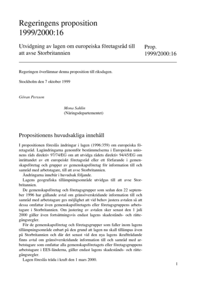 Omslaget till prop. 1999/2000:16