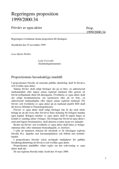 Omslaget till prop. 1999/2000:34