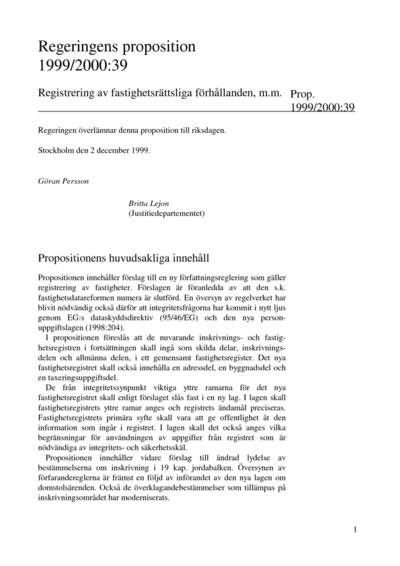 Omslaget till prop. 1999/2000:39