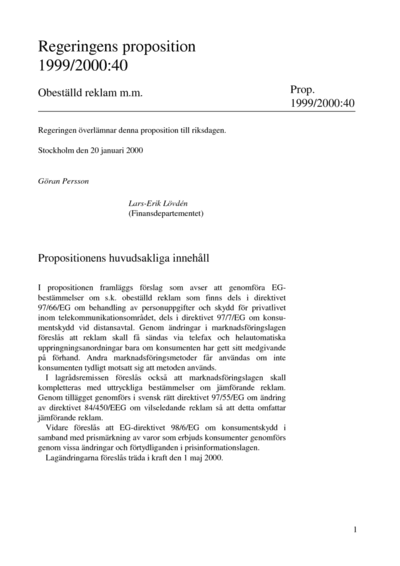 Omslaget till prop. 1999/2000:40