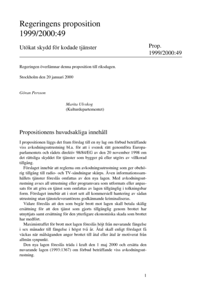 Omslaget till prop. 1999/2000:49