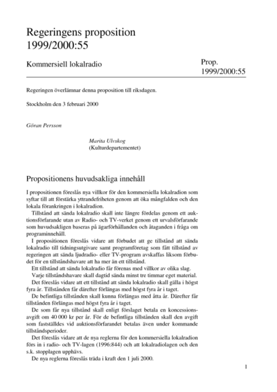 Omslaget till prop. 1999/2000:55