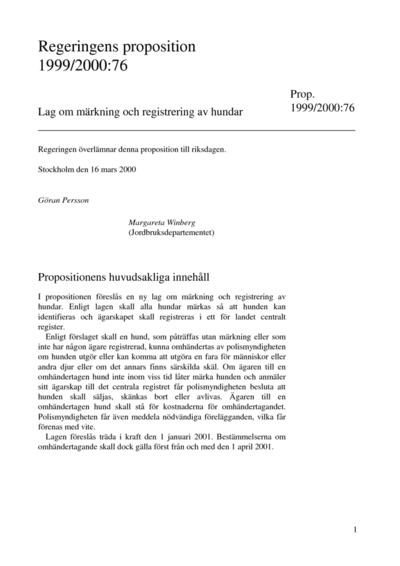 Omslaget till prop. 1999/2000:76