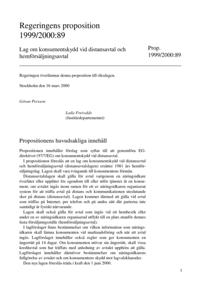 Omslaget till prop. 1999/2000:89