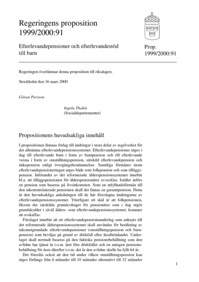 Omslaget till prop. 1999/2000:91