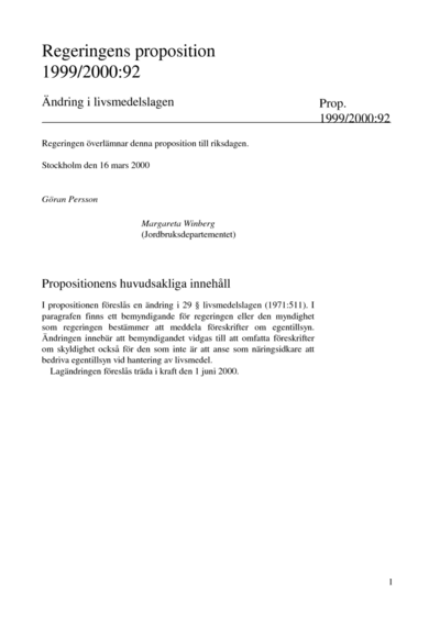 Omslaget till prop. 1999/2000:92