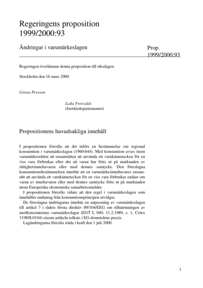 Omslaget till prop. 1999/2000:93