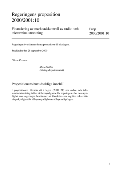 Omslaget till prop. 2000/01:10