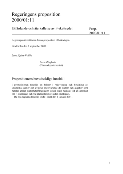 Omslaget till prop. 2000/01:11