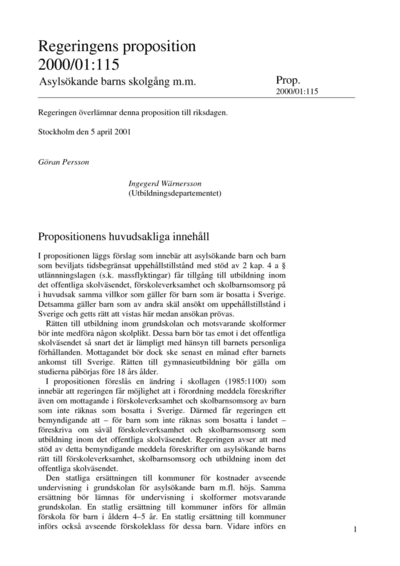 Omslaget till prop. 2000/01:115