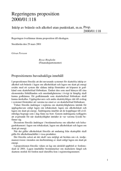 Omslaget till prop. 2000/01:118