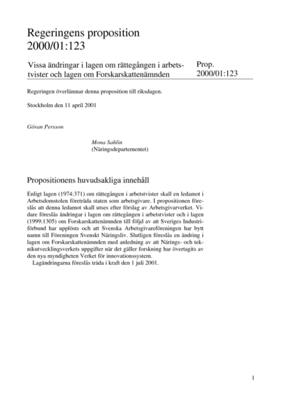 Omslaget till prop. 2000/01:123