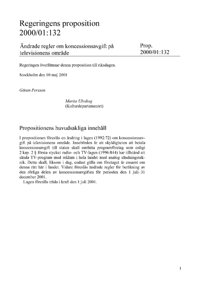 Omslaget till prop. 2000/01:132