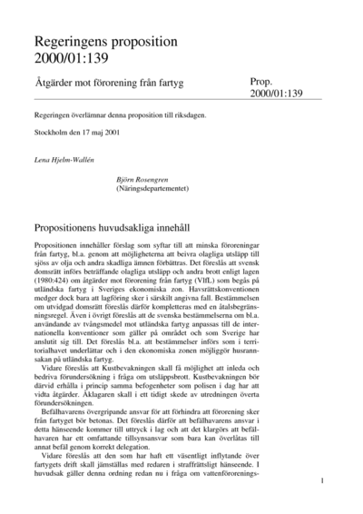 Omslaget till prop. 2000/01:139