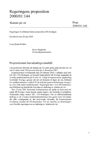 Omslaget till prop. 2000/01:144