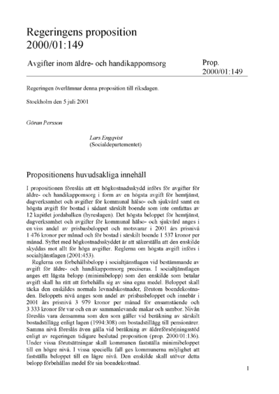 Omslaget till prop. 2000/01:149