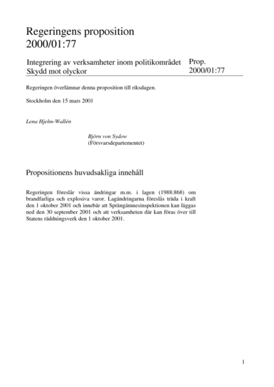 Omslaget till prop. 2000/01:77