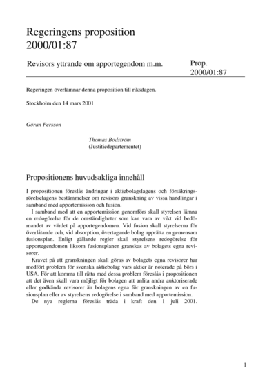 Omslaget till prop. 2000/01:87