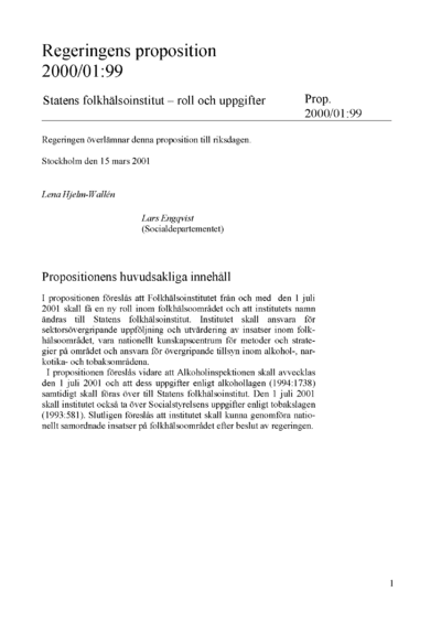 Omslaget till prop. 2000/01:99