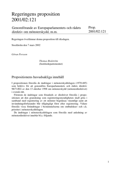 Omslaget till prop. 2001/02:121