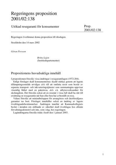 Omslaget till prop. 2001/02:138