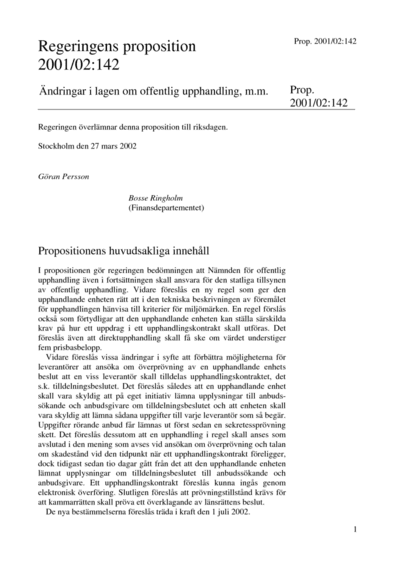 Omslaget till prop. 2001/02:142