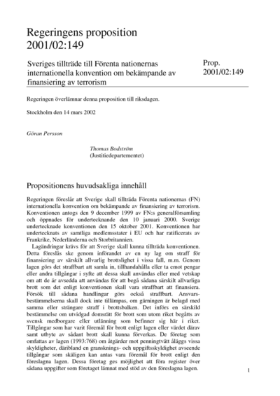 Omslaget till prop. 2001/02:149