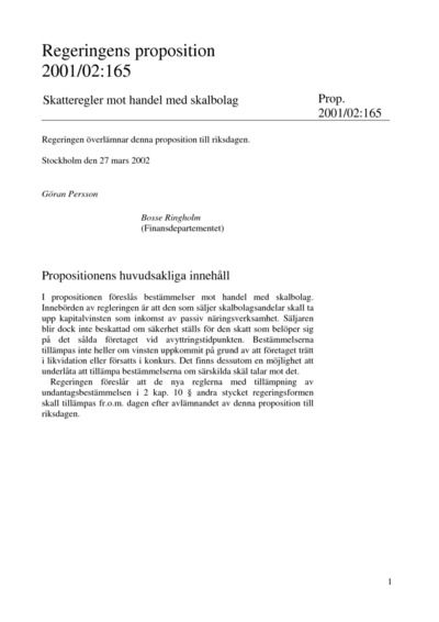 Omslaget till prop. 2001/02:165