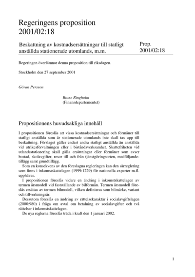 Omslaget till prop. 2001/02:18