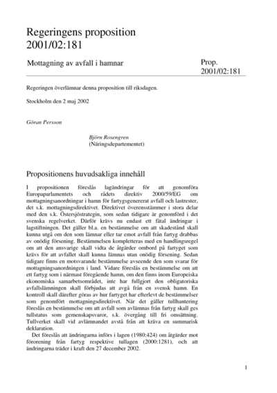 Omslaget till prop. 2001/02:181
