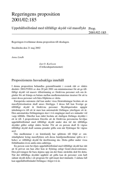 Omslaget till prop. 2001/02:185