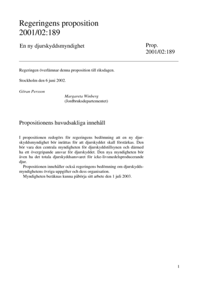 Omslaget till prop. 2001/02:189